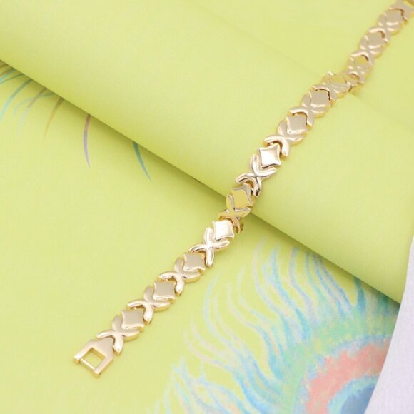 "Rose Gold Bracelet with High-Polish X Pattern Links, XPBL0819 - Picture 6 of 13